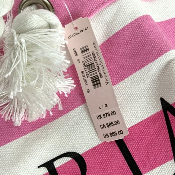 Victorias Secret Pink & White Striped Canvas Tote Bag - Picture 5 of 7